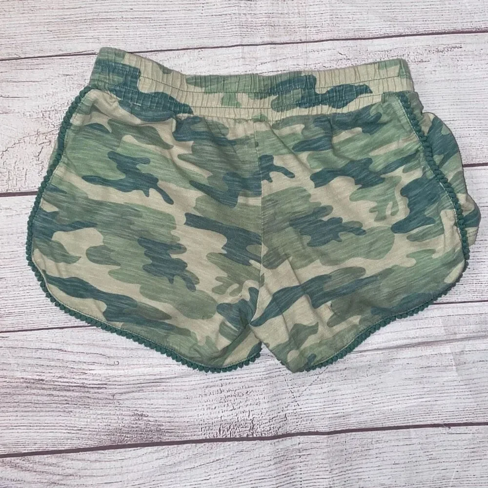 Justice 100% cotton pull on camo shorts w/Pom Pom border sz 8 girls